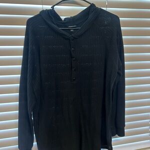Black Button-Up Hooded Sweater
